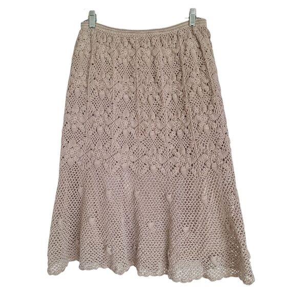 Ecru Crochet Boho Midi Skirt Cotton Sz M Slip Lining Philippines Doily Skirt - Picture 4 of 16